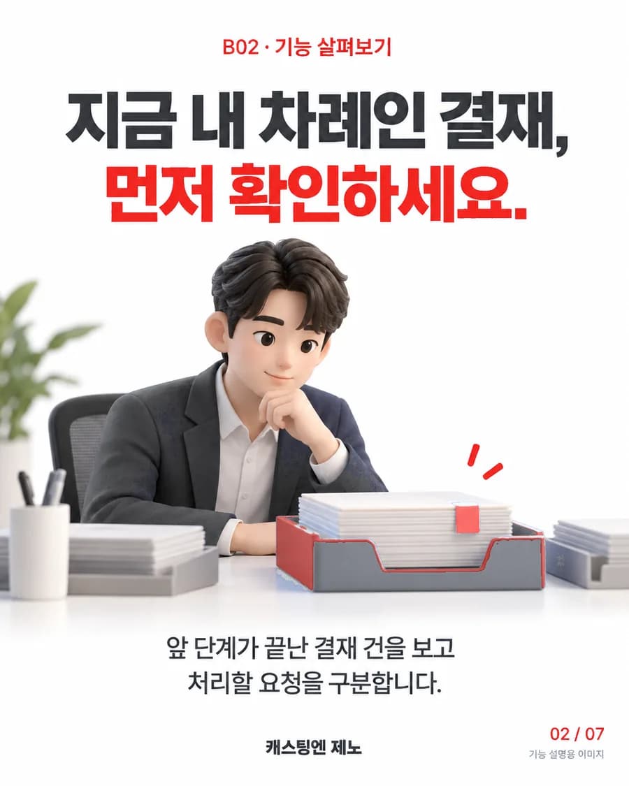 지금 내 차례인 결재, 먼저 확인하세요. 앞 단계가 끝난 결재 건을 보고 처리할 요청을 구분합니다.